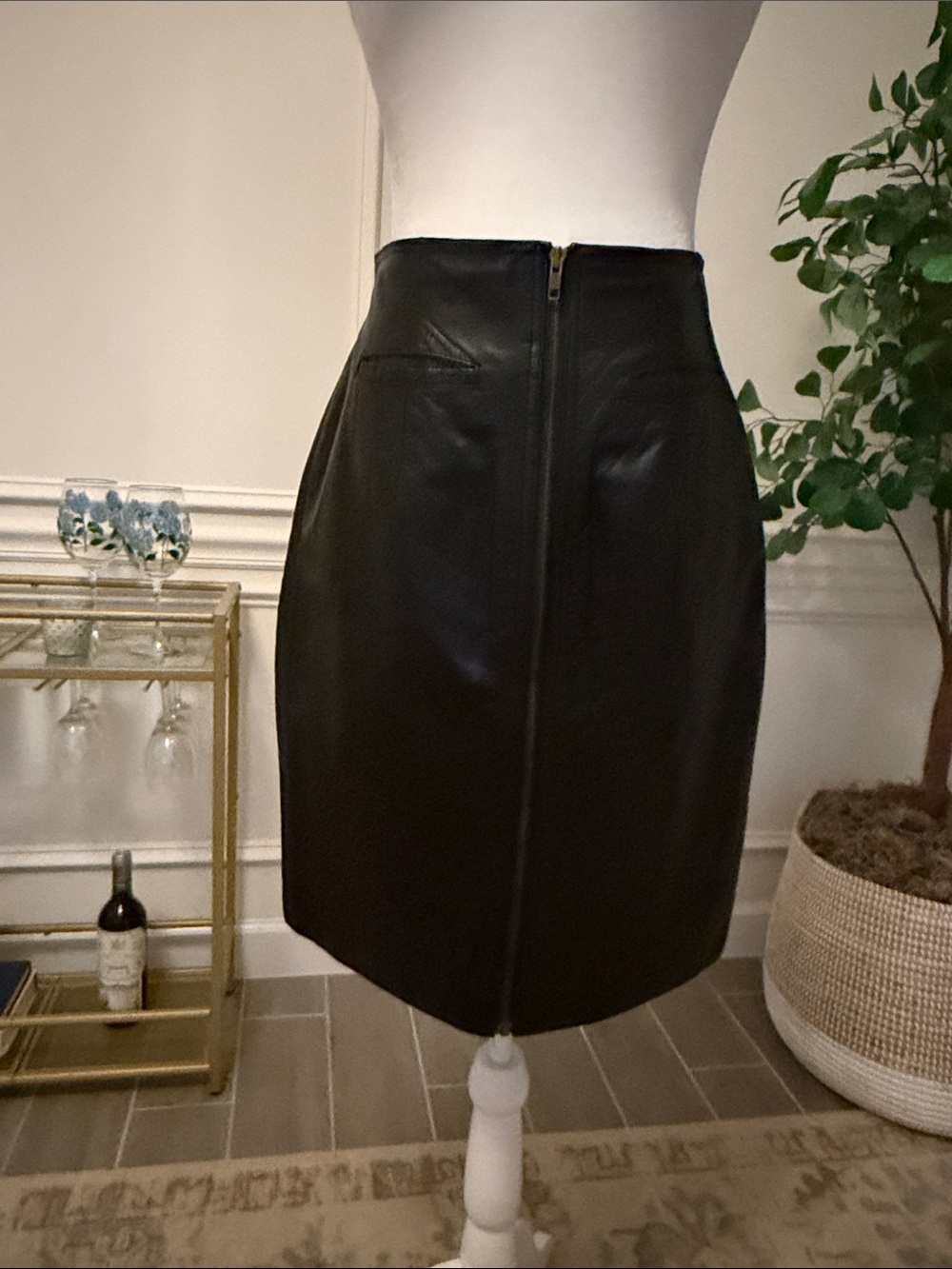Vintage Black Leather Pencil Skirt 90s Minimalist Model Off Duty Y2K - Picture 4 of 14